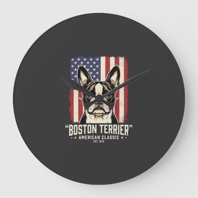 Boston Terrier American Classic Flag Large Clock (Front)