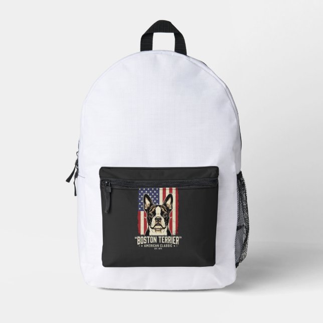 Boston Terrier American Classic Flag Printed Backpack (Front)
