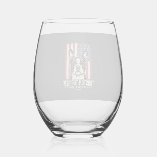 Boston Terrier American Classic Flag Stemless Wine Glass (Front)