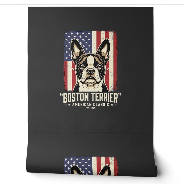 Boston Terrier American Classic Flag Wallpaper (Unrolling)