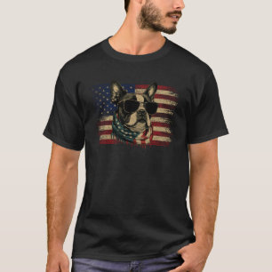 Boston Terrier American Flag 4th Of July USA Canin T-Shirt