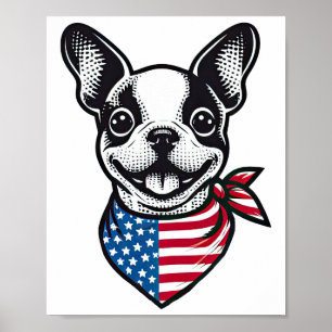 Boston Terrier American Flag Bandanna Dog Patrioti Poster