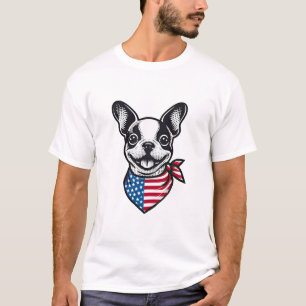 Boston Terrier American Flag Bandanna Dog Patrioti T-Shirt