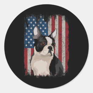 Boston Terrier American Flag Patriotic 4th Of July Classic Round Sticker