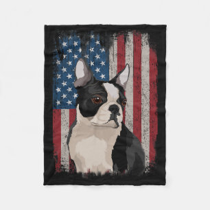 Boston Terrier American Flag Patriotic 4th Of July Fleece Blanket
