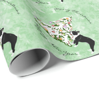 Boston Terrier and Christmas Tree Wrapping Paper