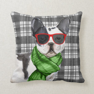 Boston Terrier and Plaid Christmas Dog Throw Pillo Cushion