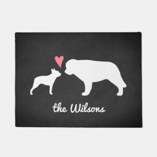 Boston Terrier and Saint Bernard with Heart Doormat