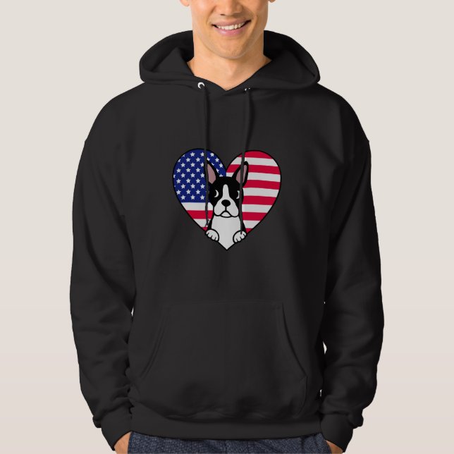 Boston Terrier And Us Heart Hoodie (Front)