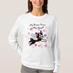 Boston Terrier Angel Cartoon Hearts T-Shirt
