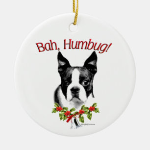 Boston Terrier Bah Humbug Ceramic Ornament