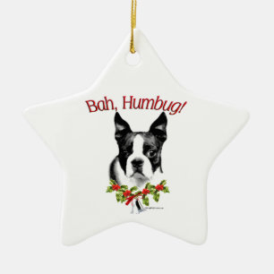 Boston Terrier Bah Humbug Ceramic Tree Decoration
