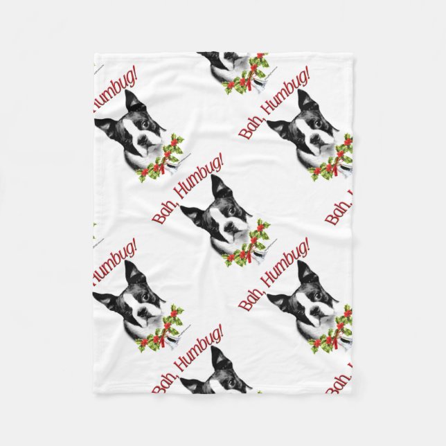 Boston Terrier Bah Humbug Fleece Blanket (Front)