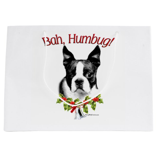Boston Terrier Bah Humbug Large Gift Bag (Front)