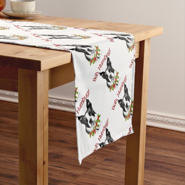 Boston Terrier Bah Humbug Short Table Runner (In Situ)