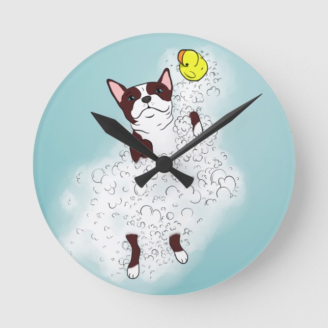 Boston Terrier Bath Round Clock (Front)