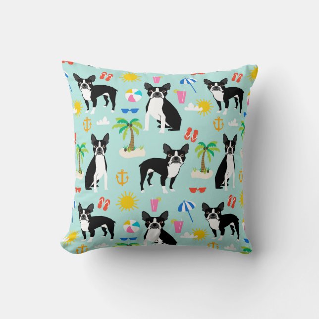 Boston Terrier Beach - summer cute pillow (Front)