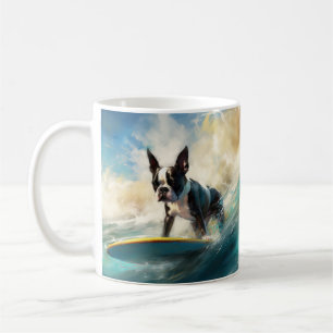Boston Terrier Beach Surfing Painting  Coffee Mug