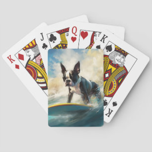 Boston Terrier Beach Surfing Painting  Playing Cards