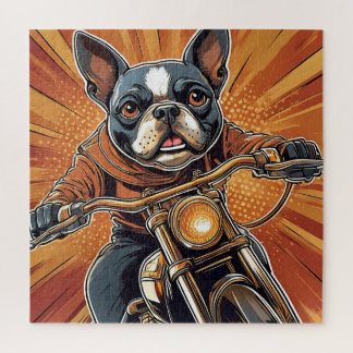 Boston terrier Biker puzzle
