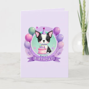 Boston Terrier Birthday Card - black BT