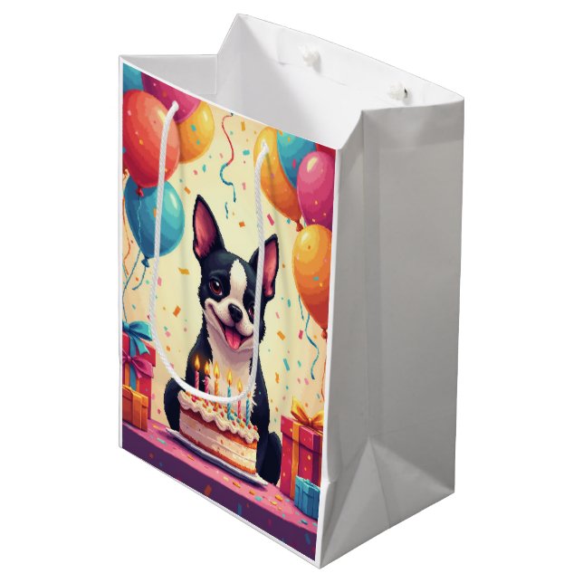 Boston Terrier Birthday Celebration Medium Gift Bag (Front Angled)