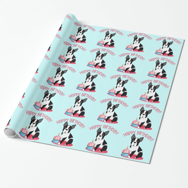 Boston Terrier Birthday Gift Wrap (Unrolled)
