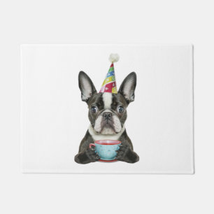Boston Terrier Birthday Hat Classic T-Shirt Doormat
