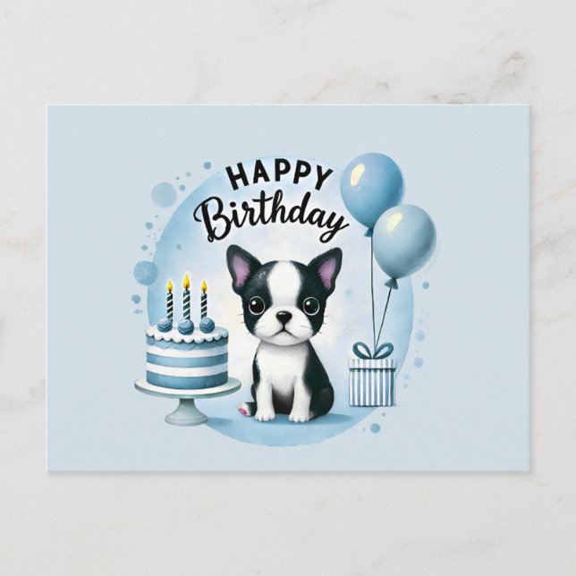 Boston Terrier Birthday Postc– Cute Dog Greeting C Postcard (Front)