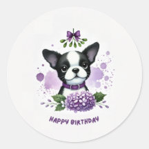 Boston terrier birthday sticker