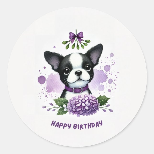 Boston terrier birthday sticker (Front)