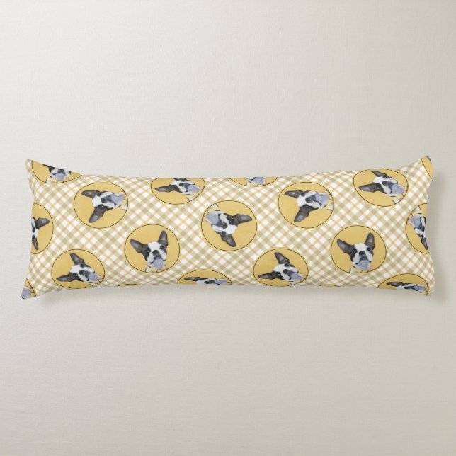 Boston Terrier Black and White Painting Dog Art Body Cushion (Front)