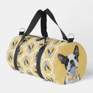 Boston Terrier Black and White Painting Dog Art Duffle Bag