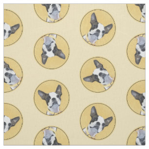 Boston Terrier Black and White Painting Dog Art Fabric
