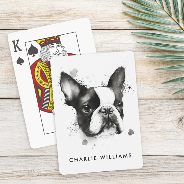 Boston terrier black and white watercolor playing cards (Boston terrier black and white watercolor poker cards)