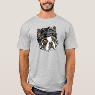 Boston Terrier Black Hockey Helmet T-Shirt