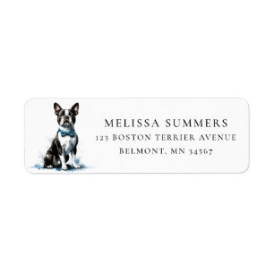 Boston Terrier Blue Bow Tie Return Address Label