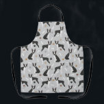 Boston Terrier Bones and Paws Apron<br><div class="desc">Cute Boston Terrier dogs with black and white coats sit and stand scattered dog bones and paw prints pattern.</div>