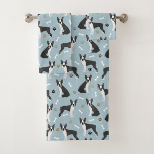 Boston Terrier Bones and Paws  Bath Towel Set