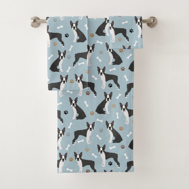 Boston Terrier Bones and Paws  Bath Towel Set (Insitu)
