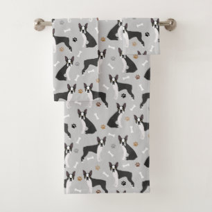 Boston Terrier Bones and Paws  Bath Towel Set