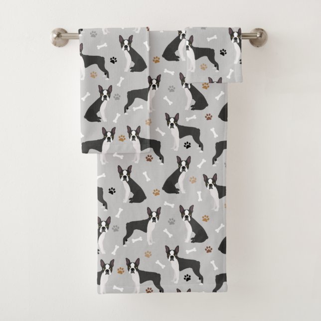 Boston Terrier Bones and Paws  Bath Towel Set (Insitu)