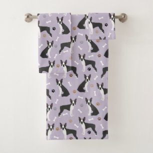 Boston Terrier Bones and Paws Bath Towel Set