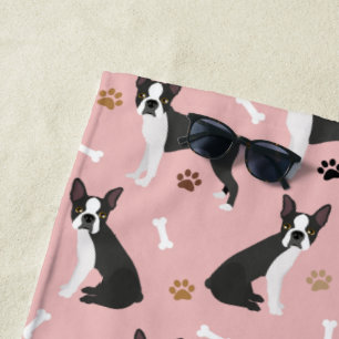 Boston Terrier Bones and Paws Beach Towel