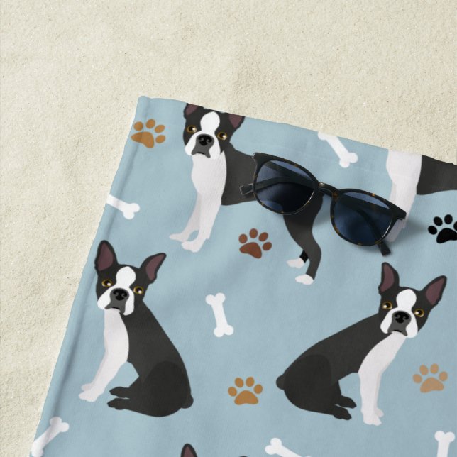 Boston Terrier Bones and Paws Beach Towel (In Situ)