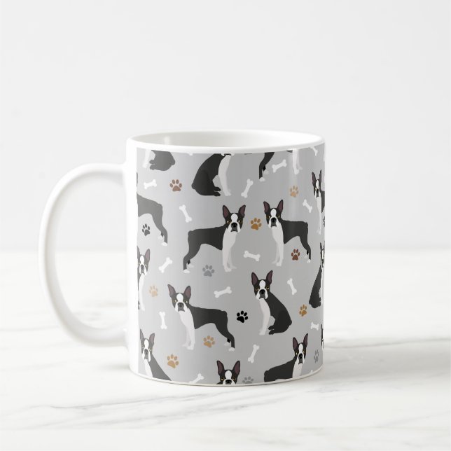 Boston Terrier Bones and Paws Coffee Mug (Left)