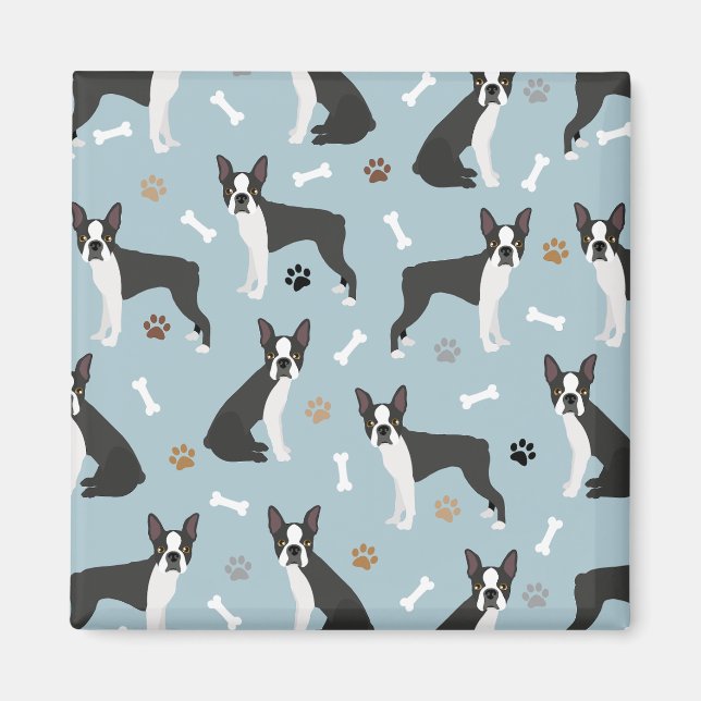 Boston Terrier Bones and Paws Magnet (Front)