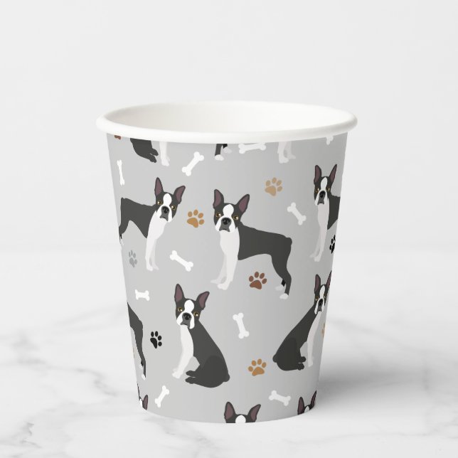 Boston Terrier Bones and Paws Paper Cups (Front)