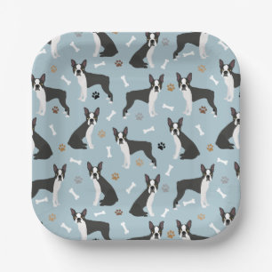 Boston Terrier Bones and Paws Paper Plate