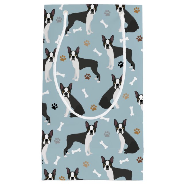Boston Terrier Bones and Paws Small Gift Bag (Front)